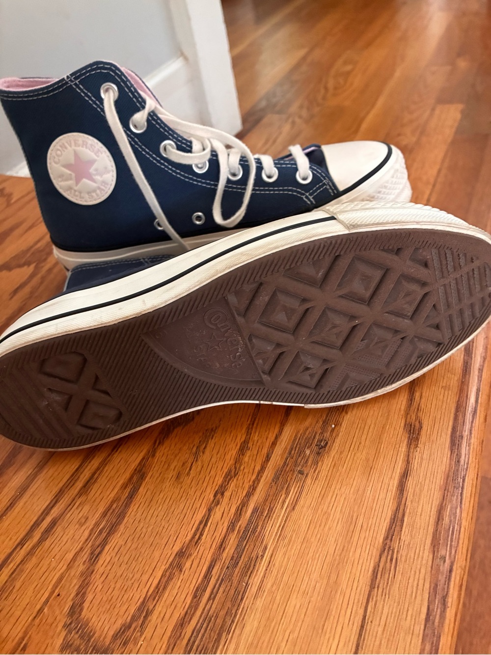 Converse High Top Sneakers in Navy with Pink Trim